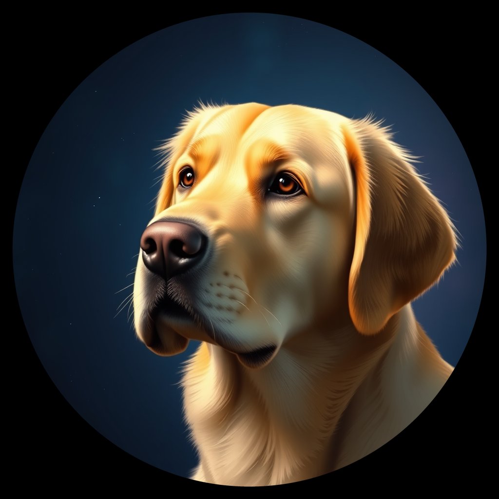 Cosmic medallion portrait of PILOT_grls1N26R7HH, a Golden Retriever