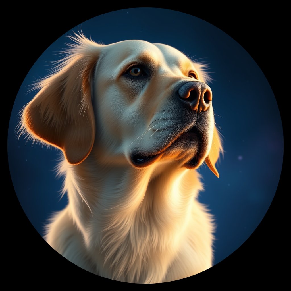 Cosmic medallion portrait of PILOT_grls1US5SPBB, a Golden Retriever