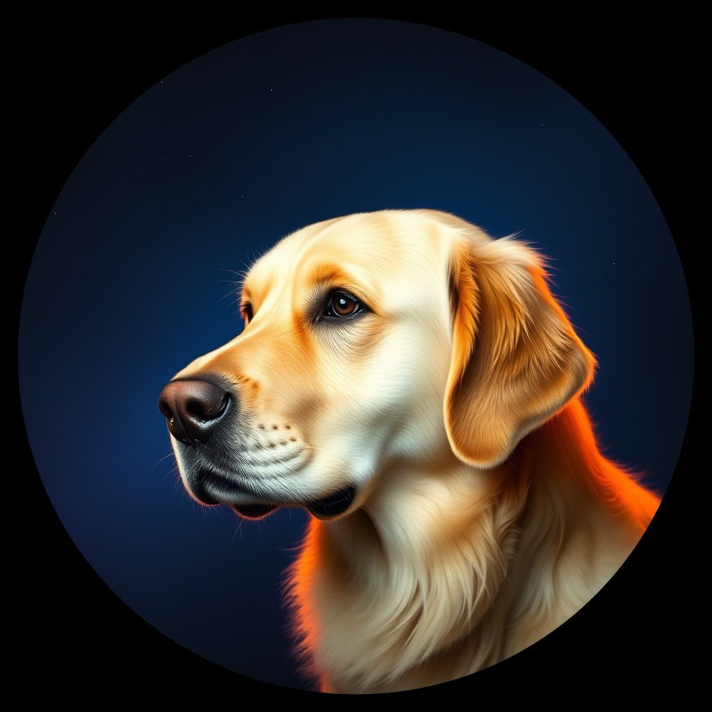 Cosmic medallion portrait of PILOT_grls1VS4BJHH, a Golden Retriever