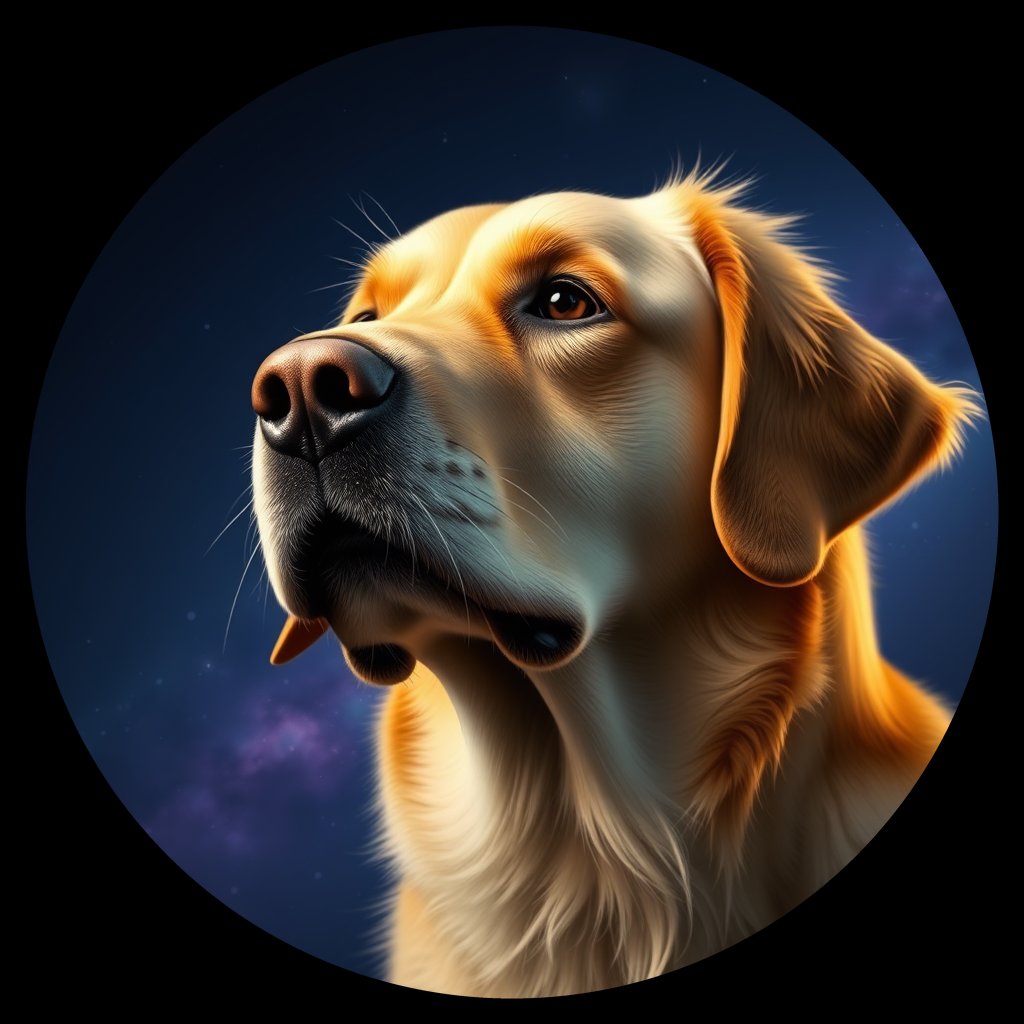 Cosmic medallion portrait of PILOT_grls3GG6Z3GG, a Golden Retriever
