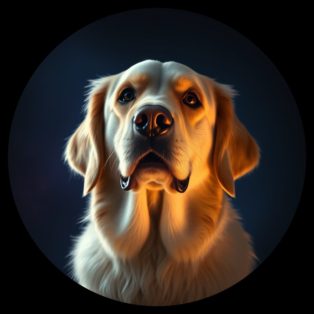 Cosmic medallion portrait of PILOT_grls3OP52Z33, a Golden Retriever