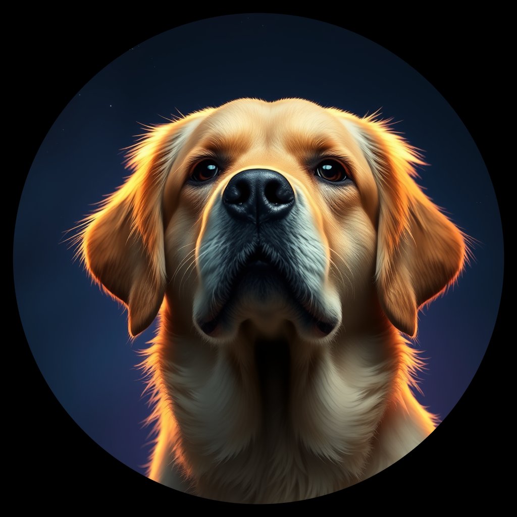 Cosmic medallion portrait of PILOT_grls3Z6658DD, a Golden Retriever