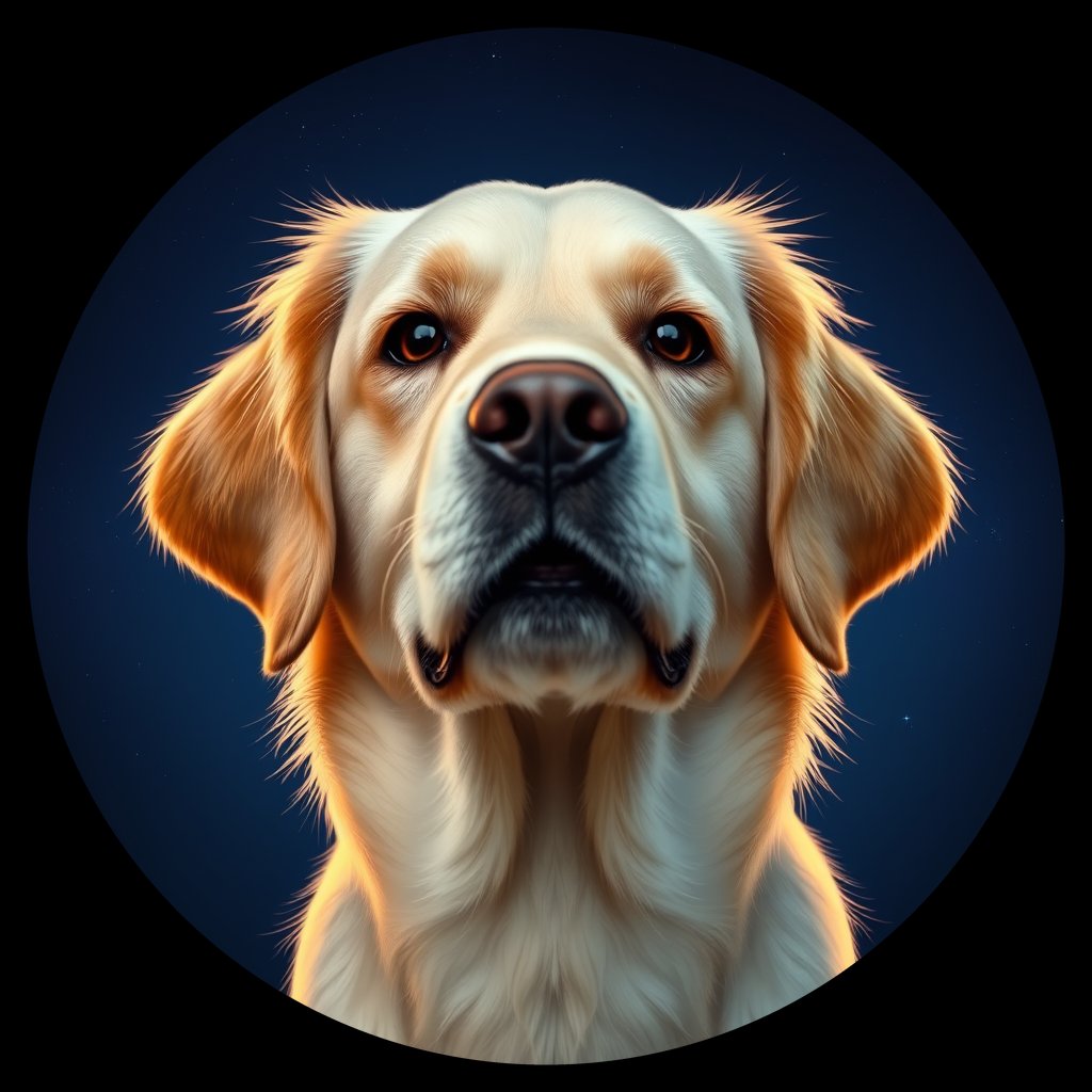 Cosmic medallion portrait of PILOT_grls43D0DWTT, a Golden Retriever