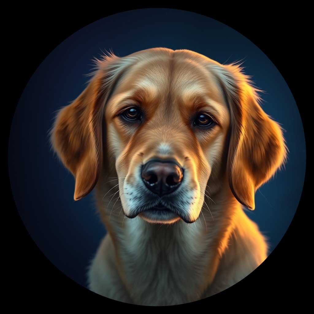 Cosmic medallion portrait of PILOT_grls45HWKQYY, a Golden Retriever