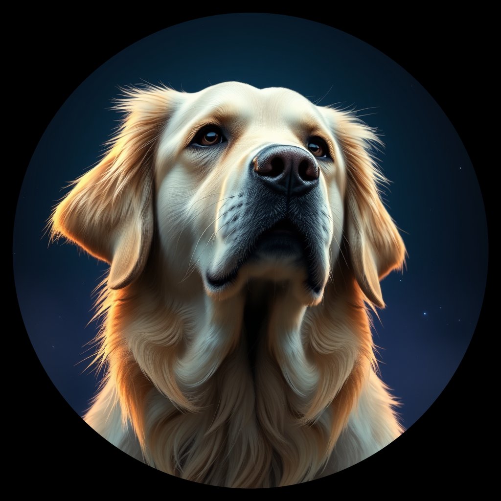 Cosmic medallion portrait of PILOT_grls45ZNH300, a Golden Retriever