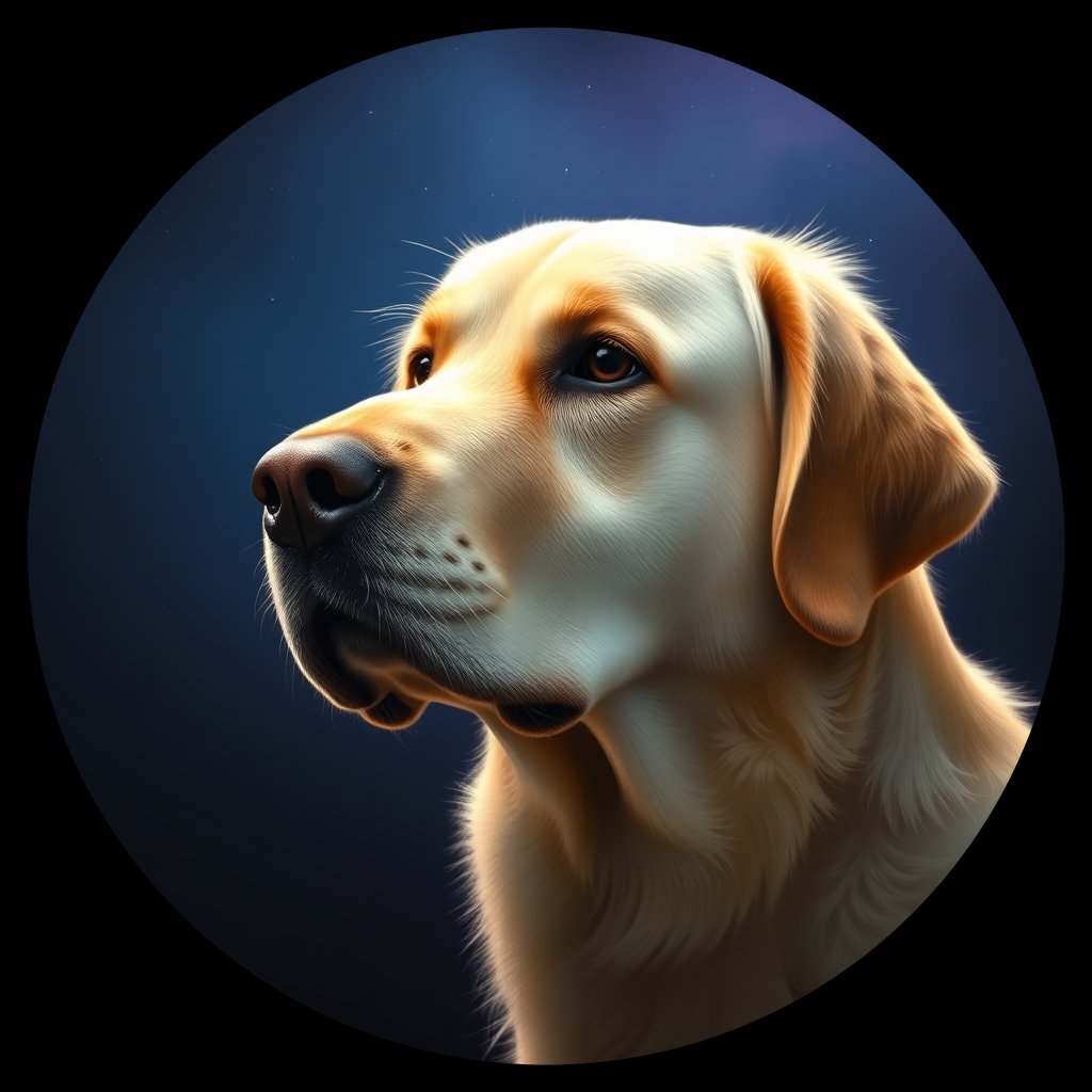 Cosmic medallion portrait of PILOT_grls4EZBX0GG, a Golden Retriever