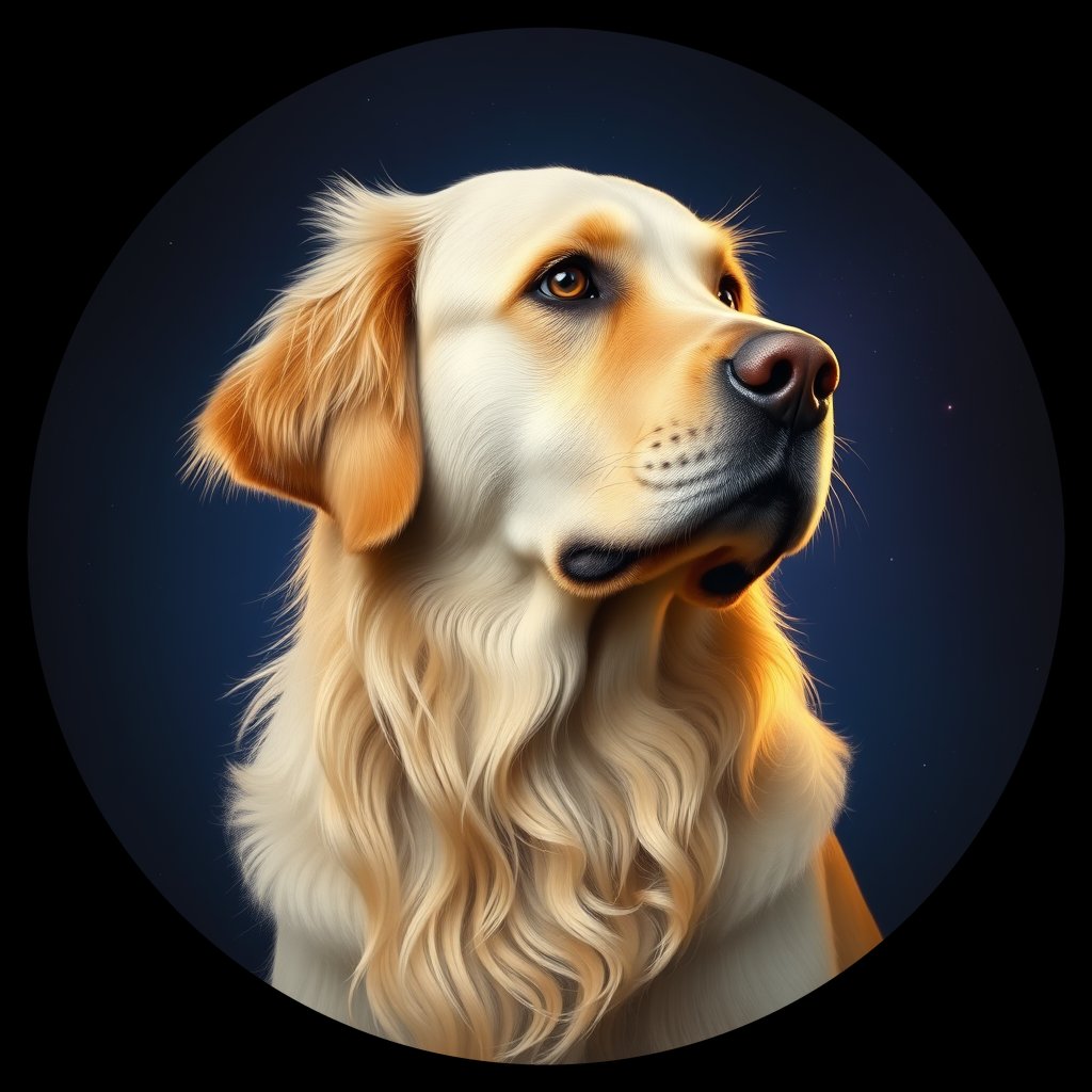 Cosmic medallion portrait of PILOT_grls4IH8IF22, a Golden Retriever