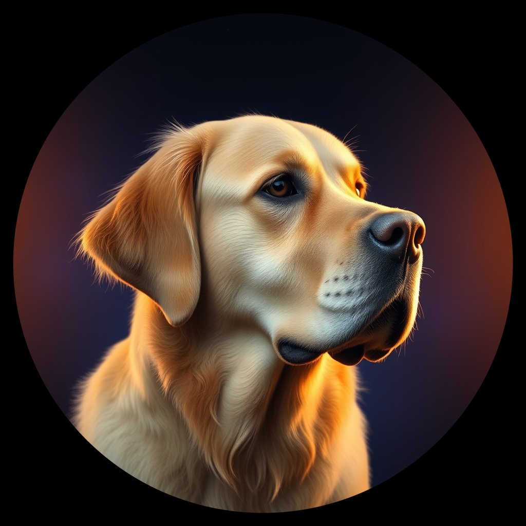 Cosmic medallion portrait of PILOT_grls4JKVS2BB, a Golden Retriever
