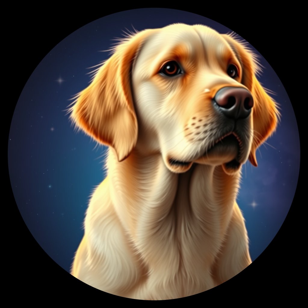 Cosmic medallion portrait of PILOT_grls4NJPKUQQ, a Golden Retriever
