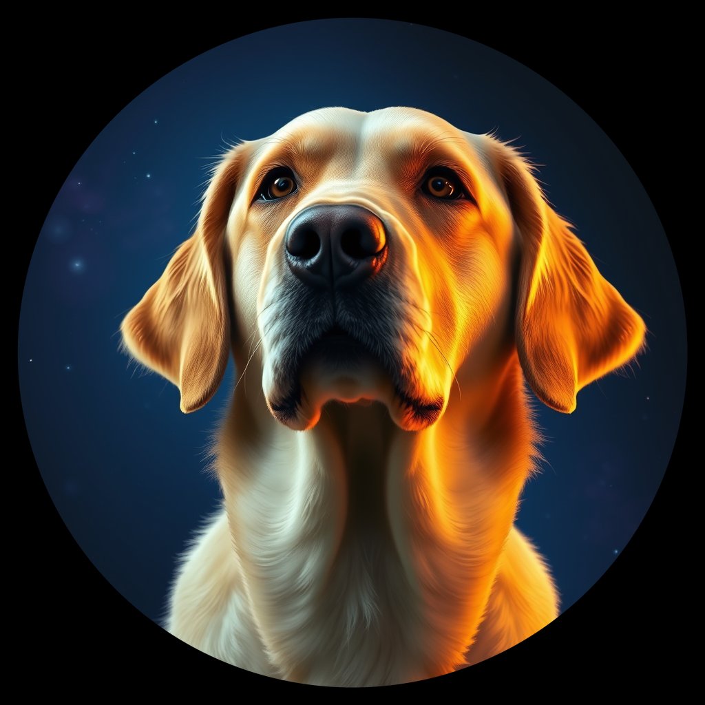 Cosmic medallion portrait of PILOT_grls54WONKZZ, a Golden Retriever