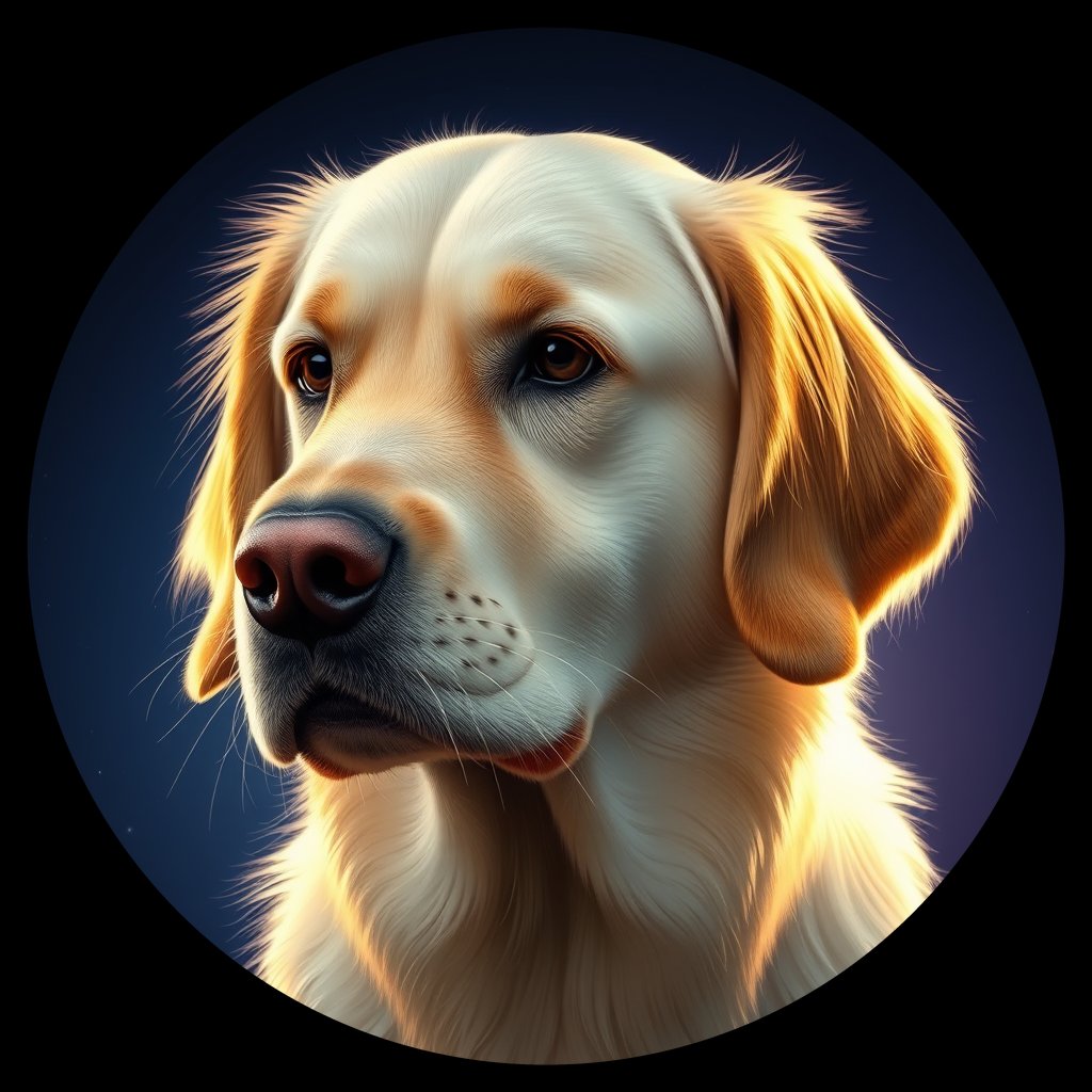 Cosmic medallion portrait of PILOT_grls5KFJEQXX, a Golden Retriever