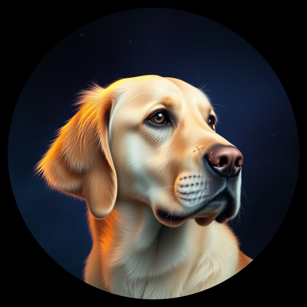 Cosmic medallion portrait of PILOT_grls6296WOLL, a Golden Retriever