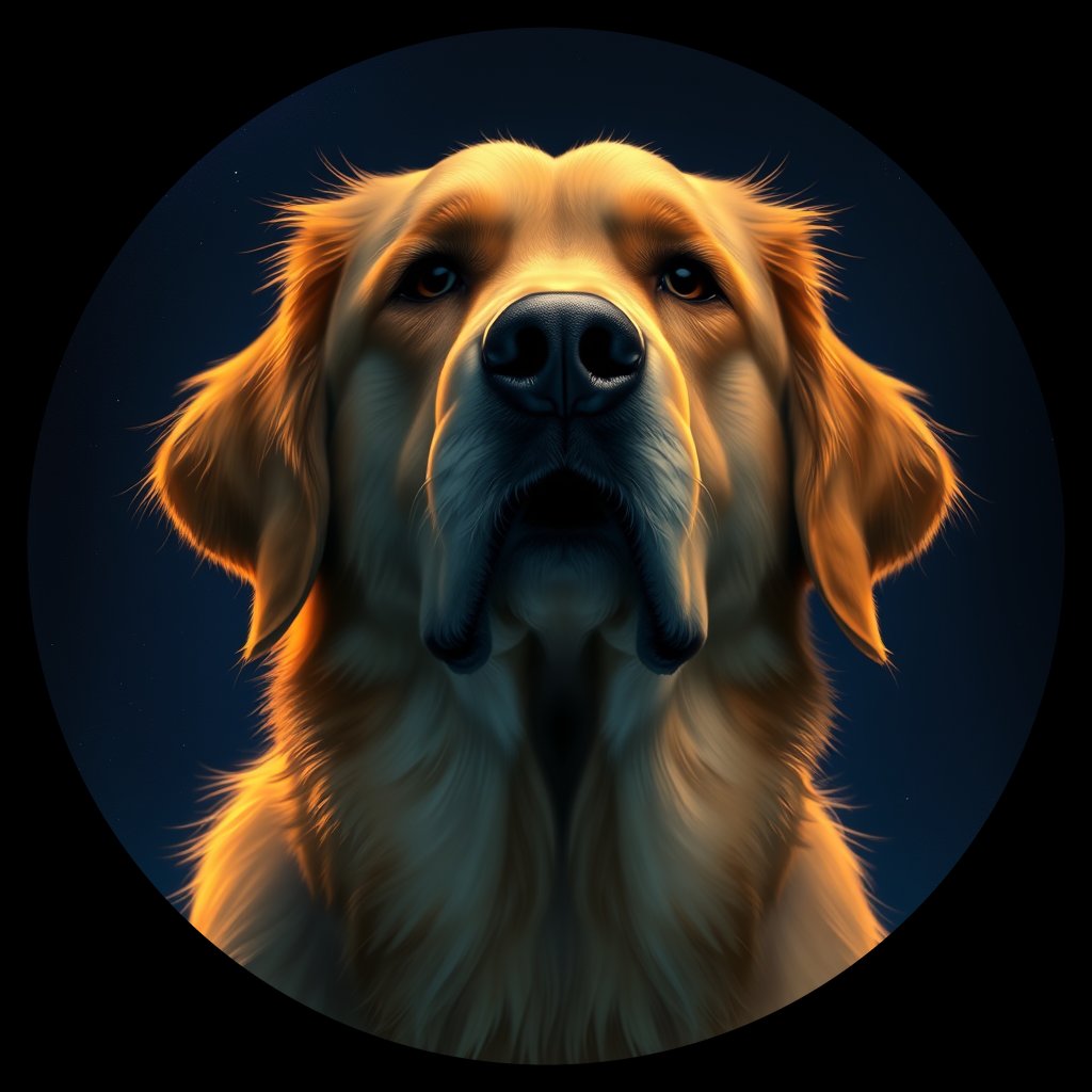 Cosmic medallion portrait of PILOT_grls6AN705JJ, a Golden Retriever