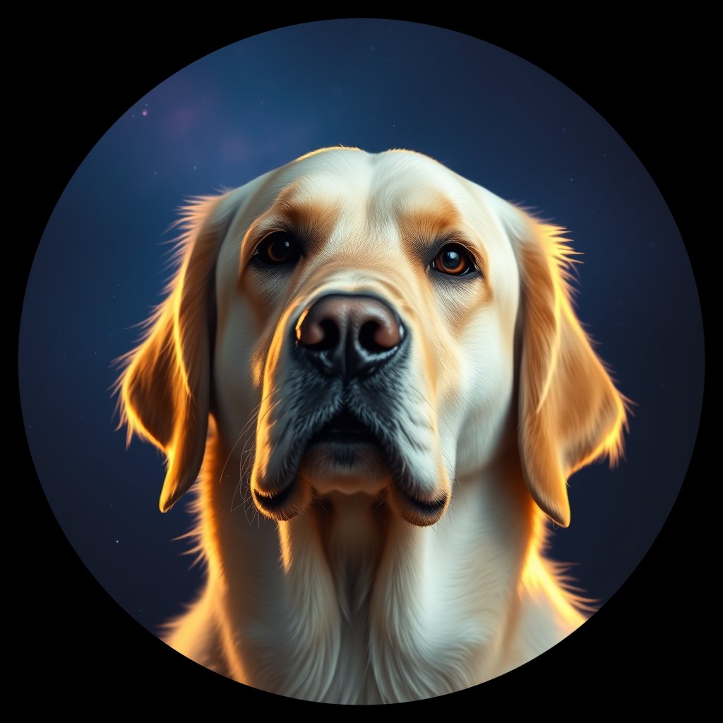 Cosmic medallion portrait of PILOT_grls6JJHWV00, a Golden Retriever