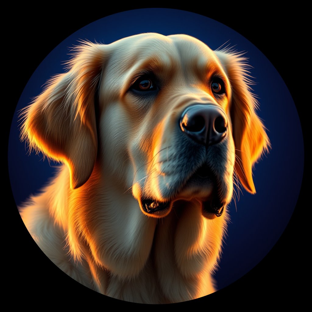 Cosmic medallion portrait of PILOT_grls72YLOISS, a Golden Retriever