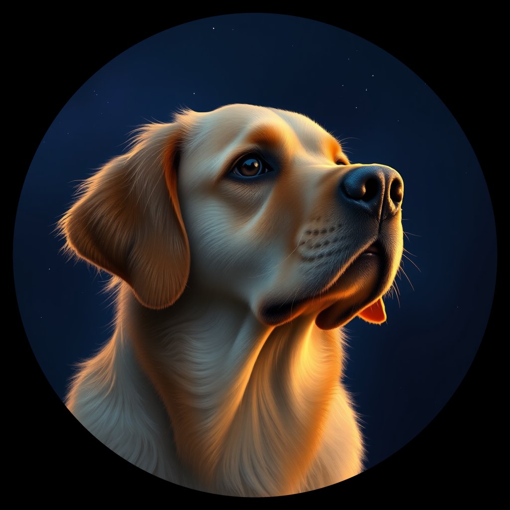 Cosmic medallion portrait of PILOT_grls7VBP7RUU, a Golden Retriever