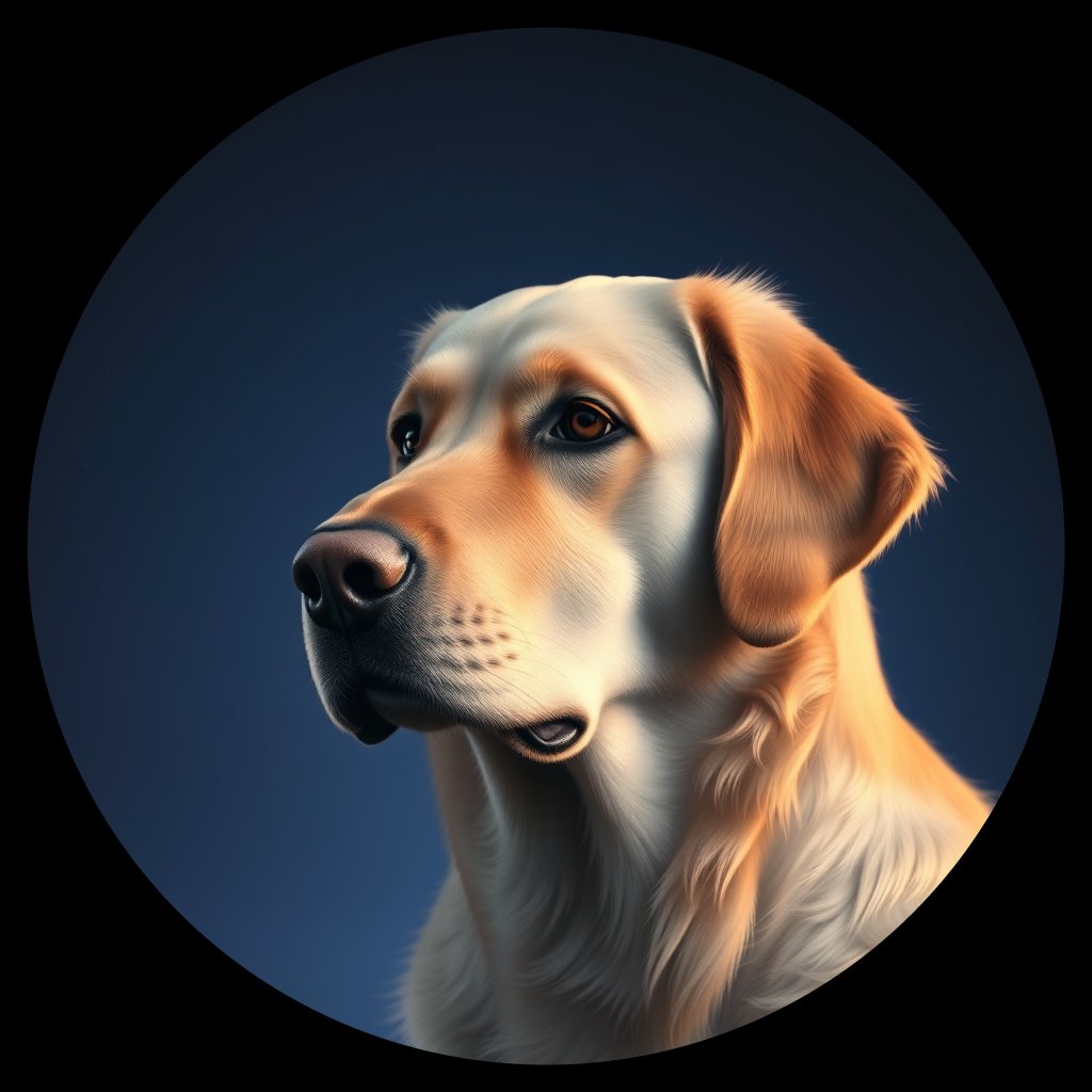 Cosmic medallion portrait of PILOT_grls7VM38I99, a Golden Retriever