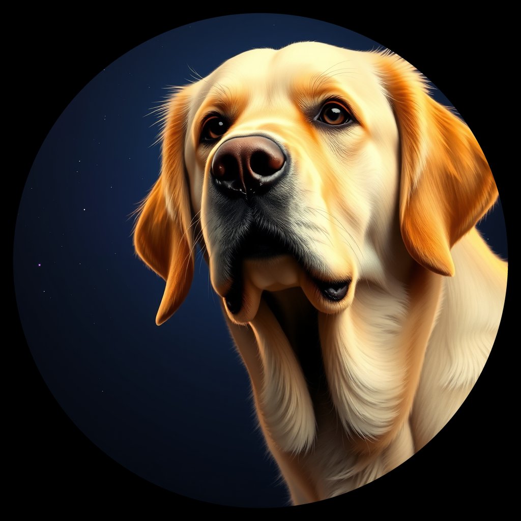 Cosmic medallion portrait of PILOT_grls871HJUOO, a Golden Retriever