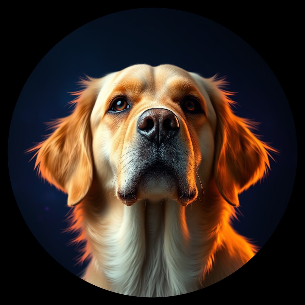 Cosmic medallion portrait of PILOT_grls8IS21DOO, a Golden Retriever