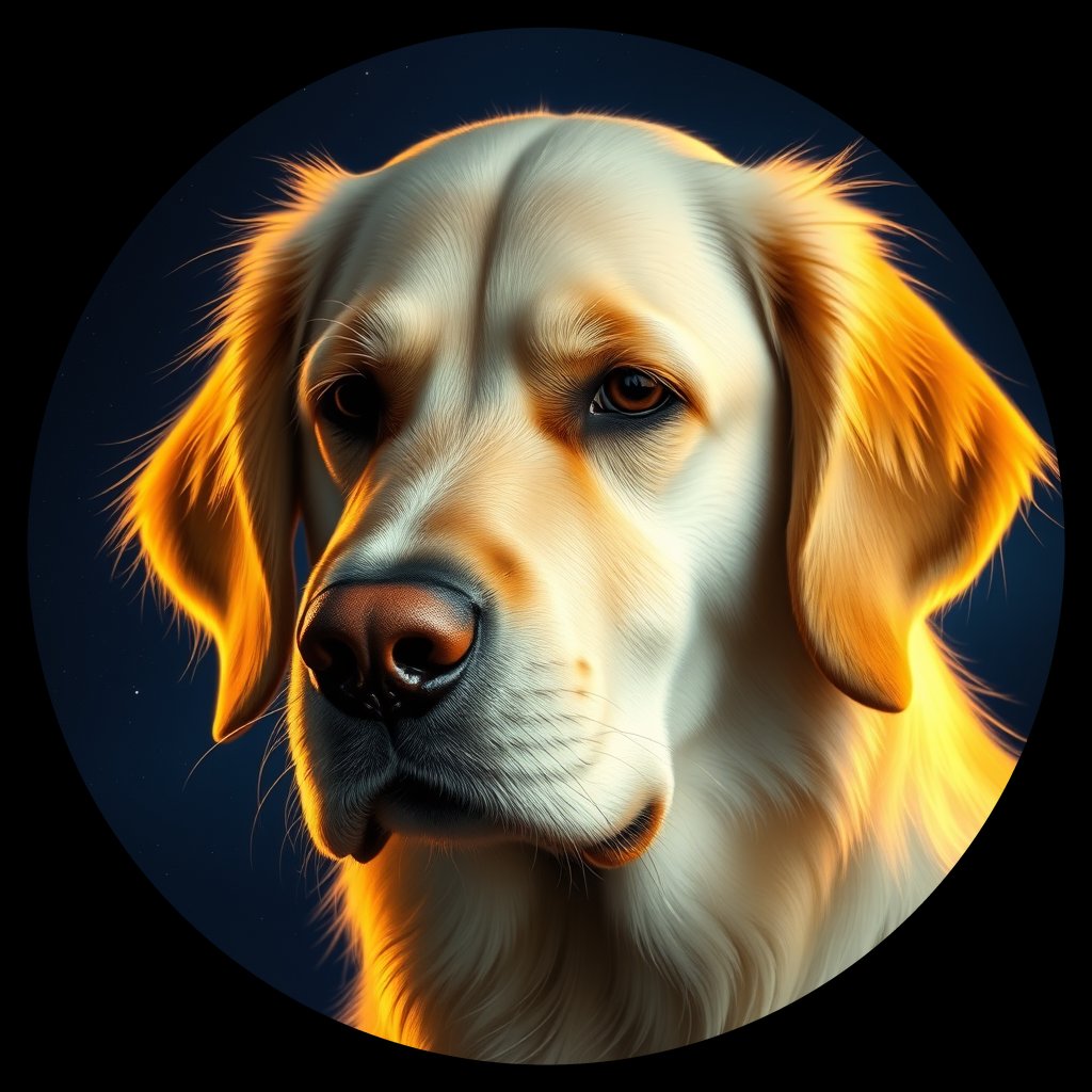 Cosmic medallion portrait of PILOT_grls8SG6Q511, a Golden Retriever