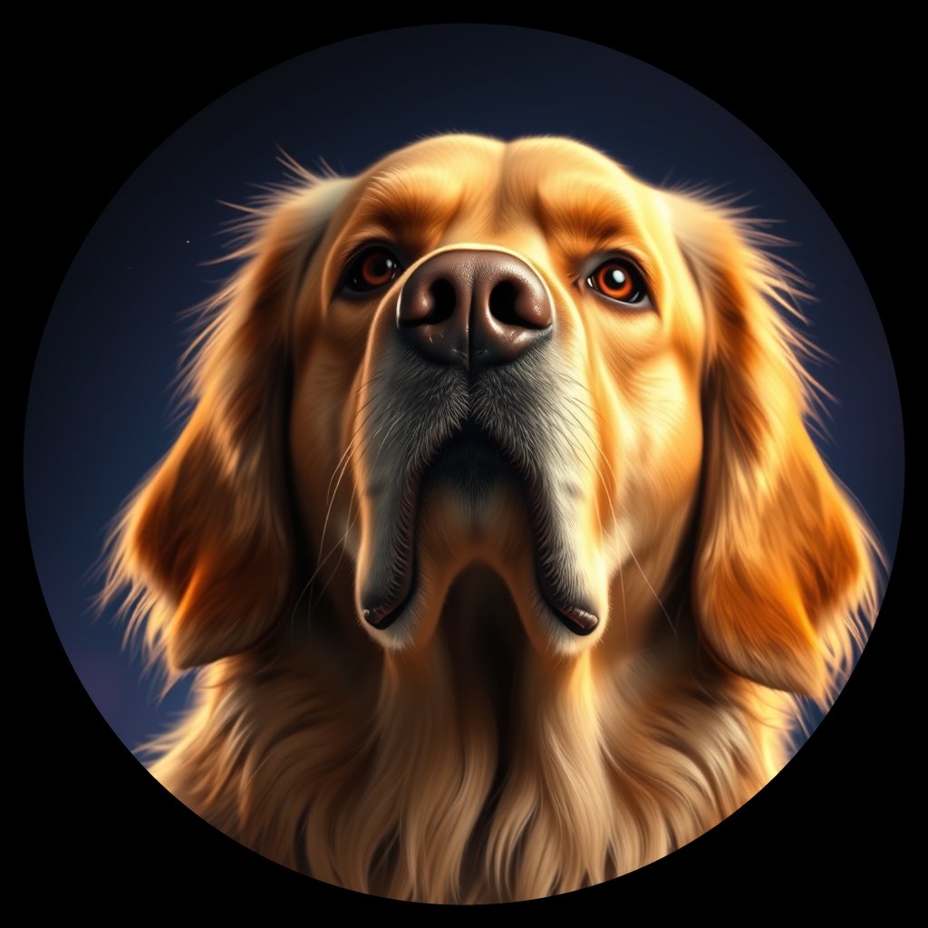 Cosmic medallion portrait of PILOT_grls8WD6FNUU, a Golden Retriever