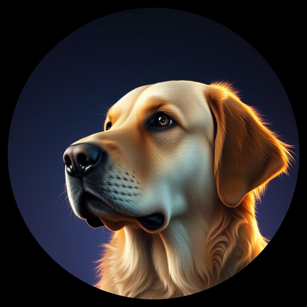 Cosmic medallion portrait of PILOT_grls9HB14OLL, a Golden Retriever