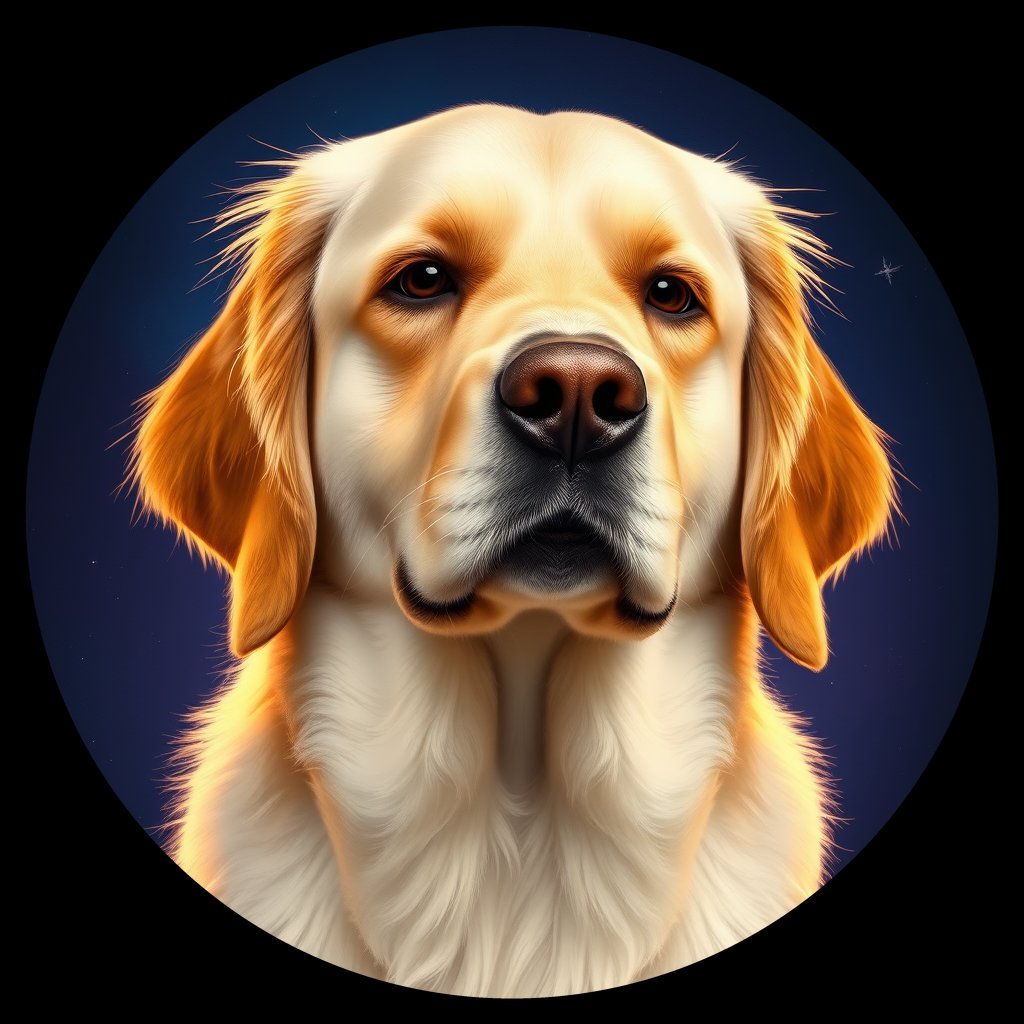 Cosmic medallion portrait of PILOT_grls9QYBMVCC, a Golden Retriever
