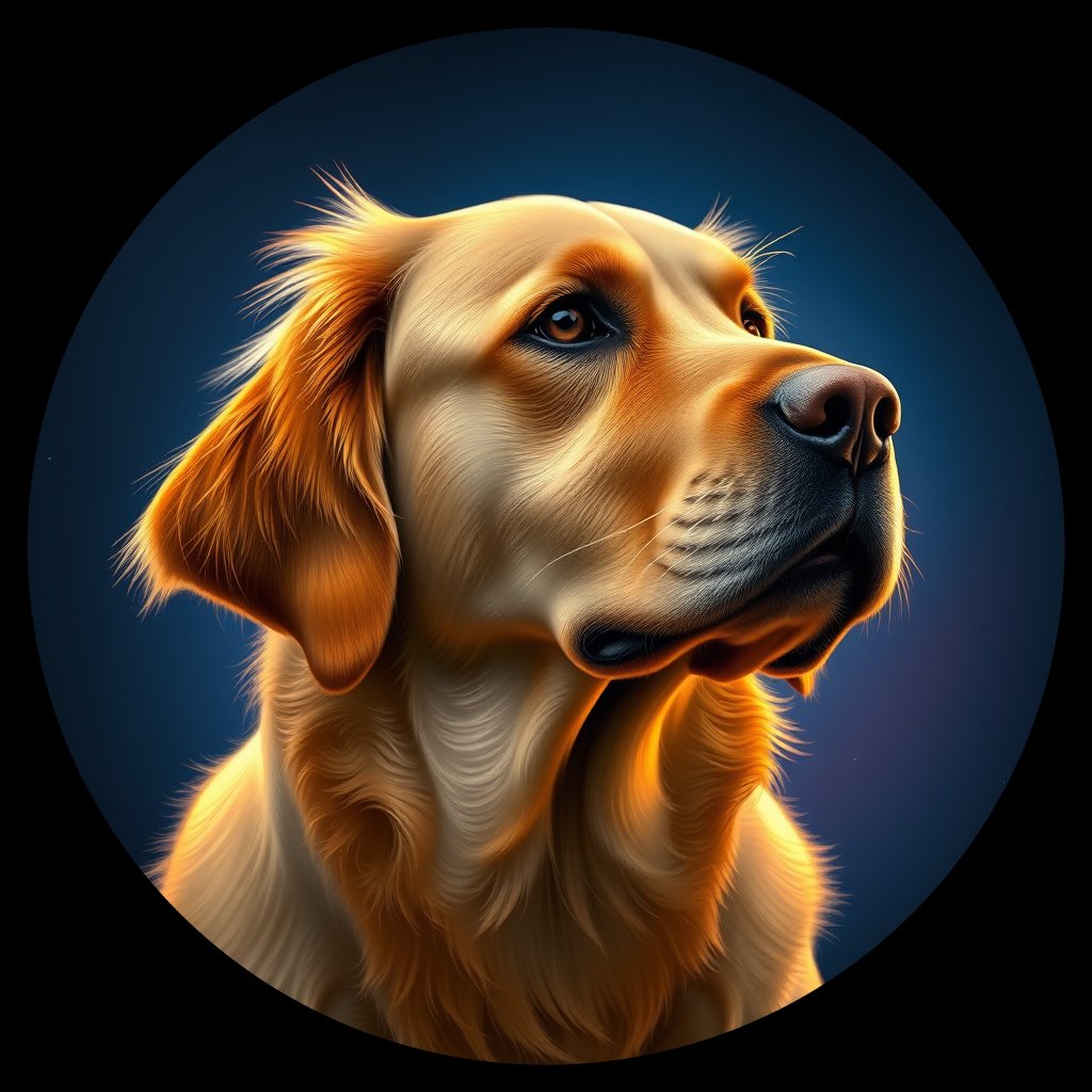 Cosmic medallion portrait of PILOT_grls9ZT06ZLL, a Golden Retriever