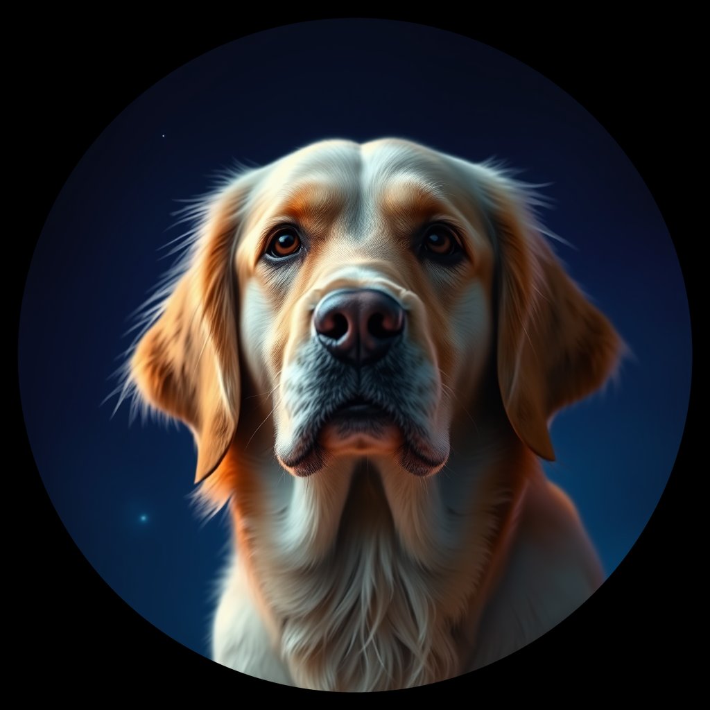 Cosmic medallion portrait of PILOT_grlsAGG2SI55, a Golden Retriever