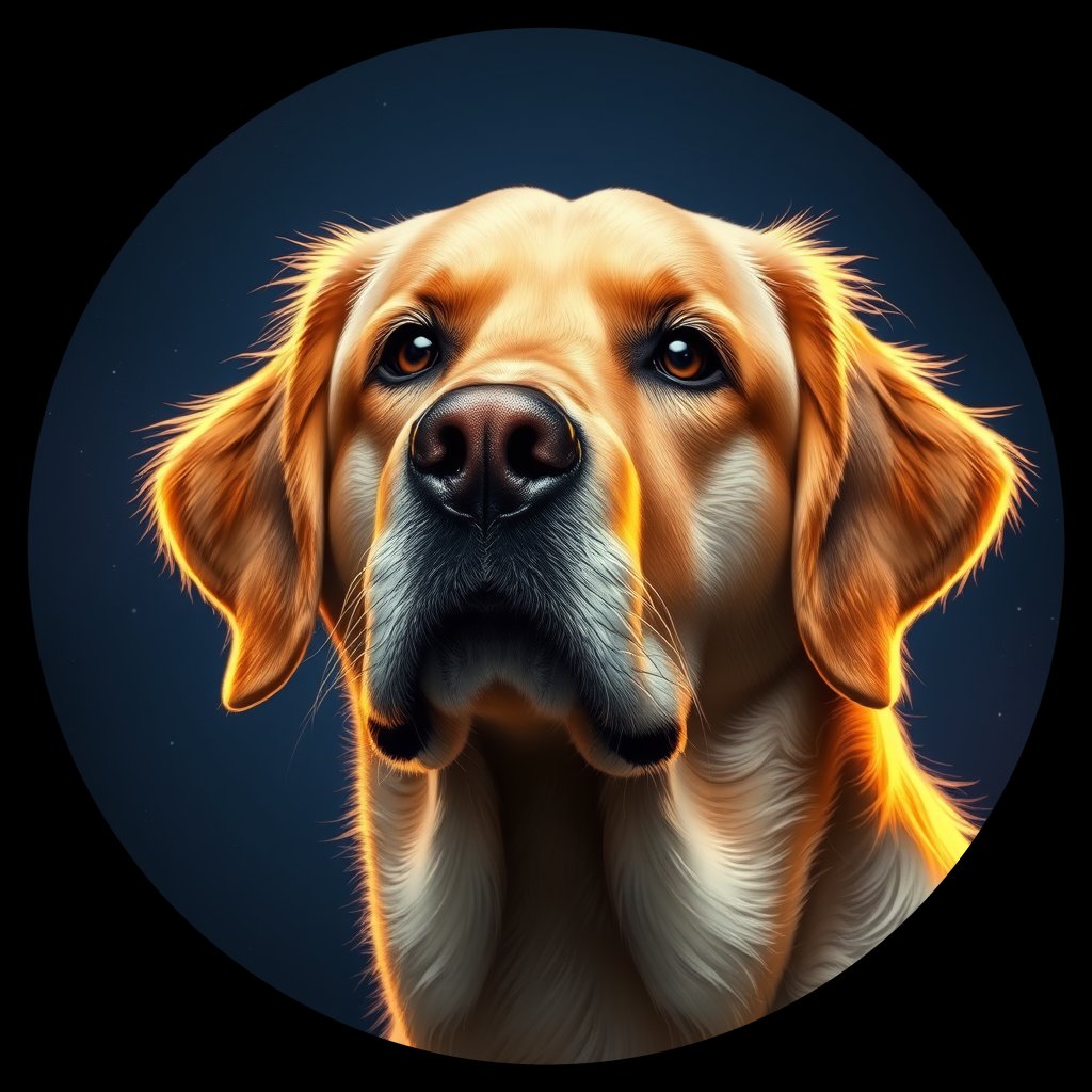 Cosmic medallion portrait of PILOT_grlsBCQUJ311, a Golden Retriever