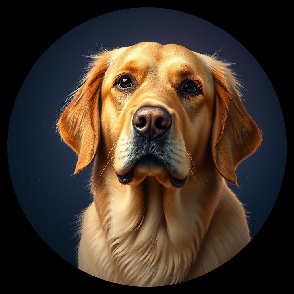 Cosmic medallion portrait of PILOT_grlsBF7BE966, a Golden Retriever