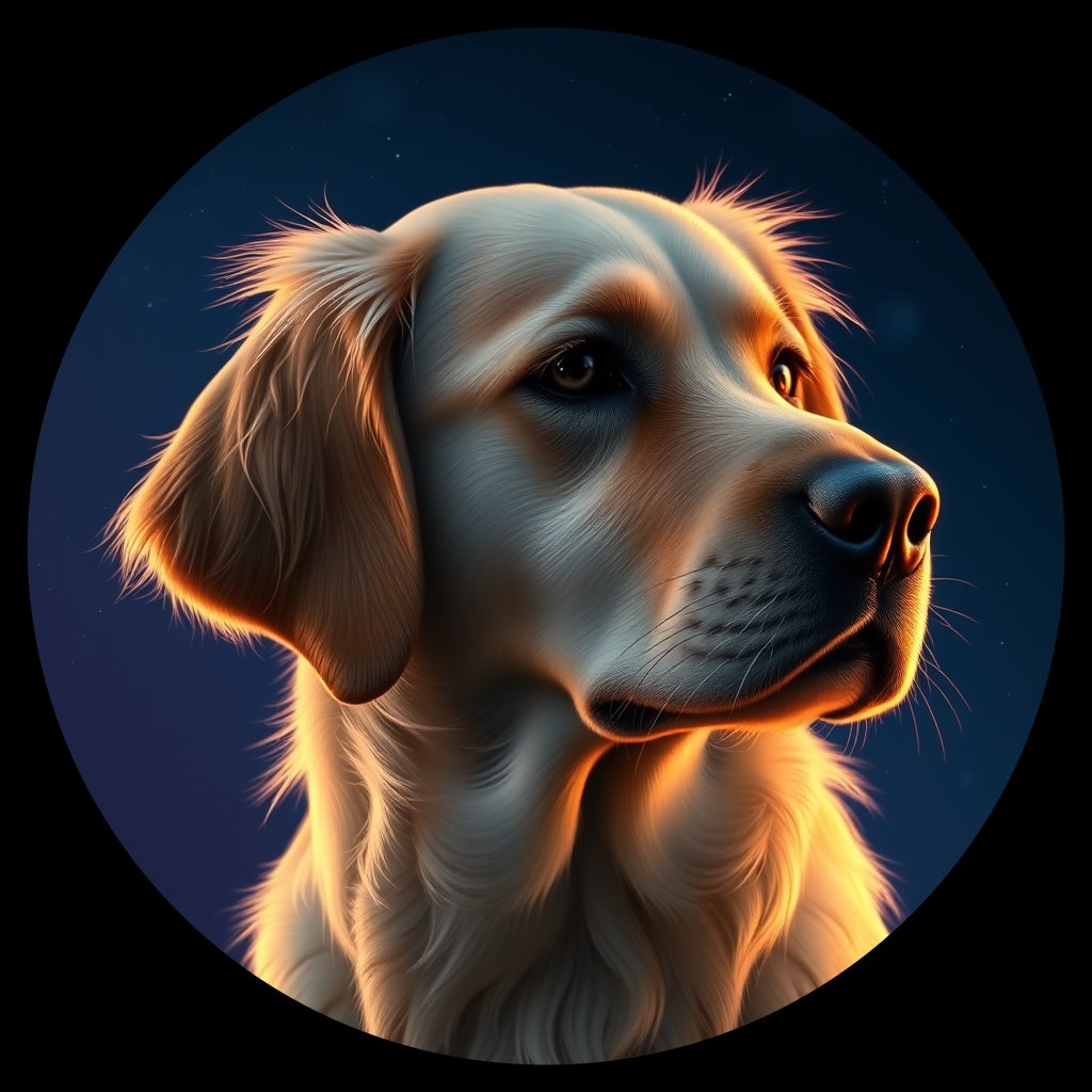 Cosmic medallion portrait of PILOT_grlsBW4HDONN, a Golden Retriever