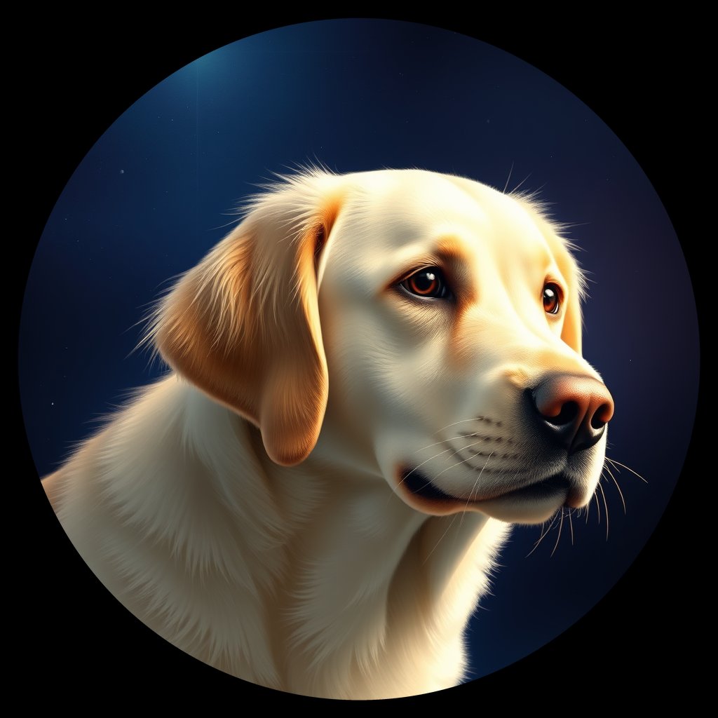 Cosmic medallion portrait of PILOT_grlsBXL4F311, a Golden Retriever