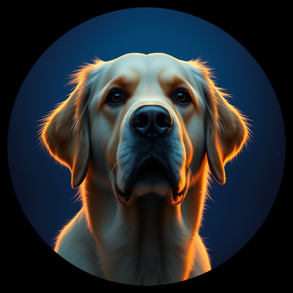 Cosmic medallion portrait of PILOT_grlsCHGBV344, a Golden Retriever
