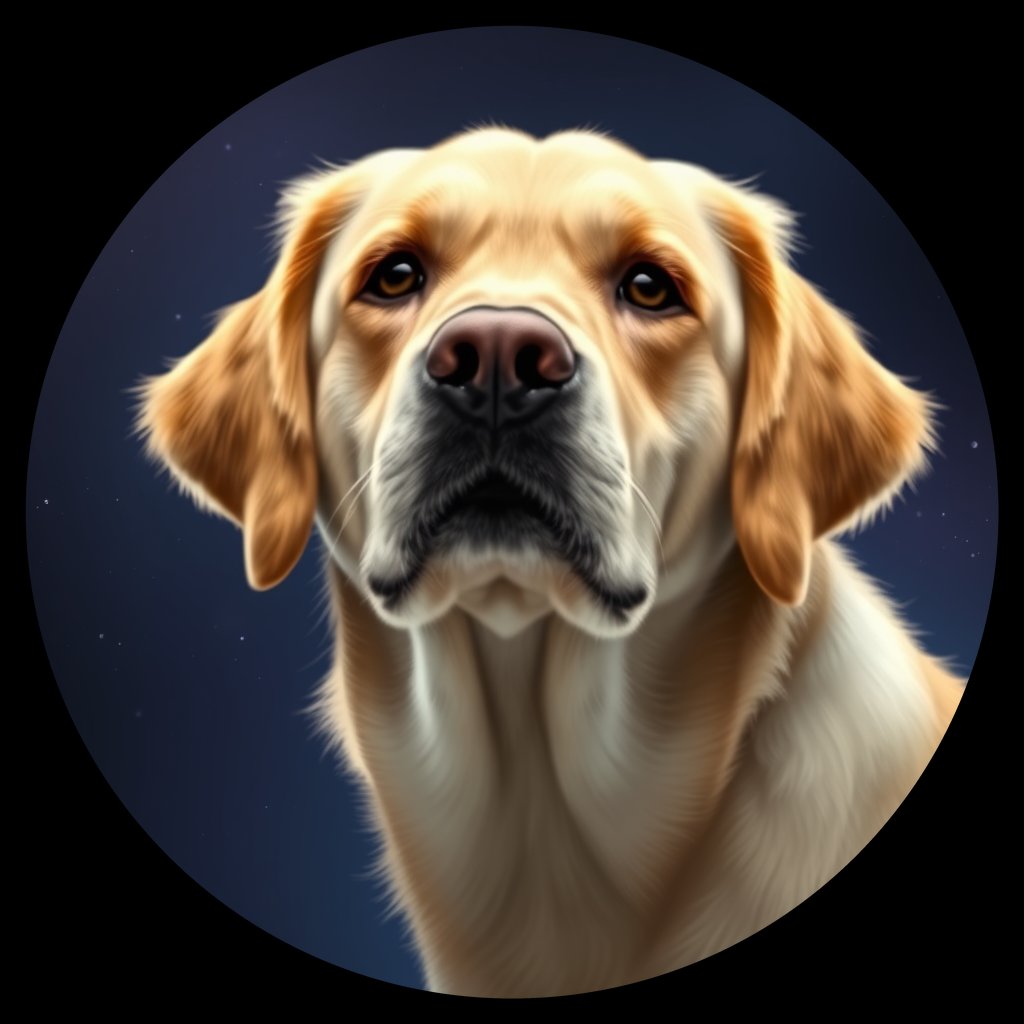 Cosmic medallion portrait of PILOT_grlsCLYGX6JJ, a Golden Retriever