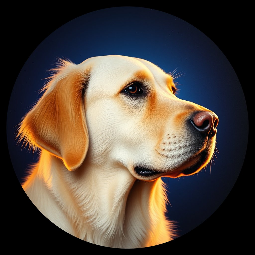 Cosmic medallion portrait of PILOT_grlsCN613SAA, a Golden Retriever