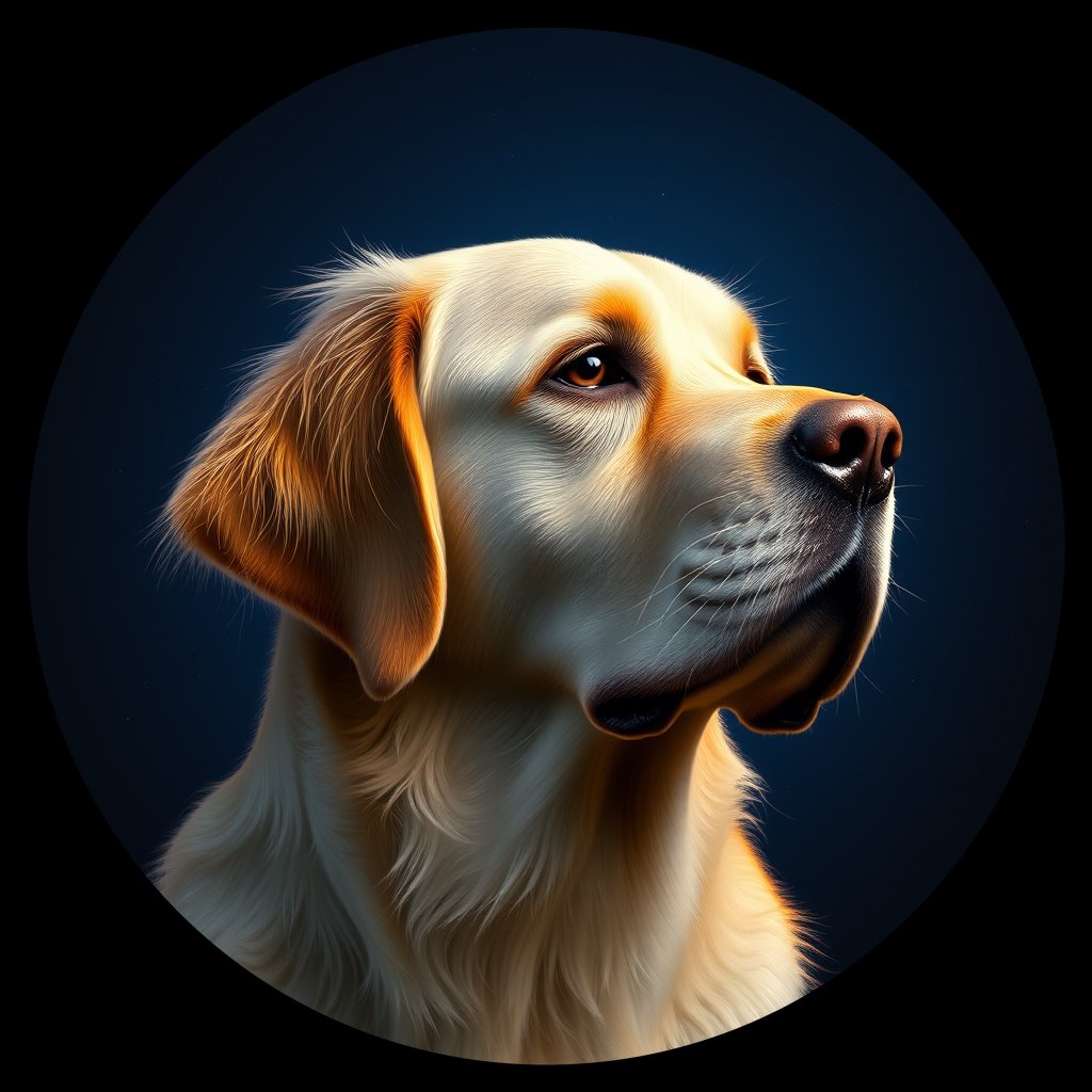 Cosmic medallion portrait of PILOT_grlsCOEDU1TT, a Golden Retriever