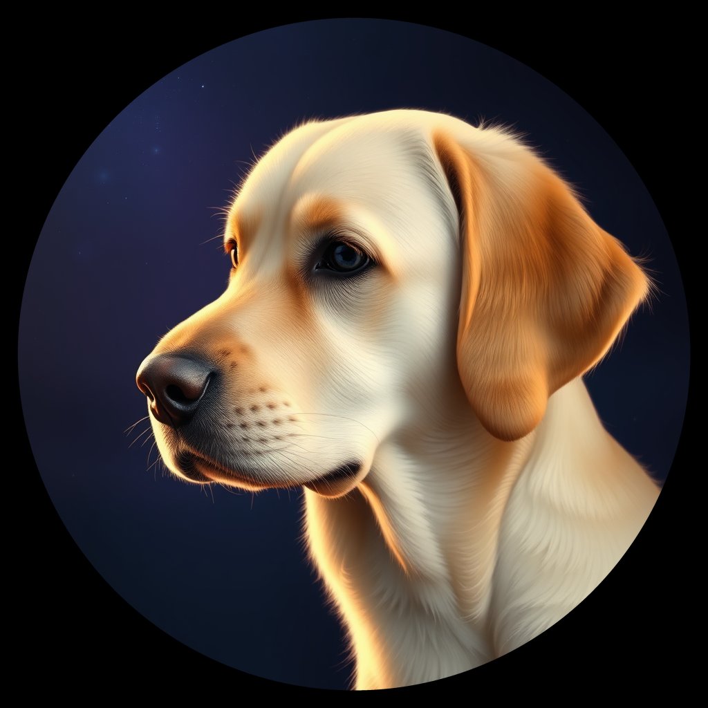 Cosmic medallion portrait of PILOT_grlsCY4JGK11, a Golden Retriever
