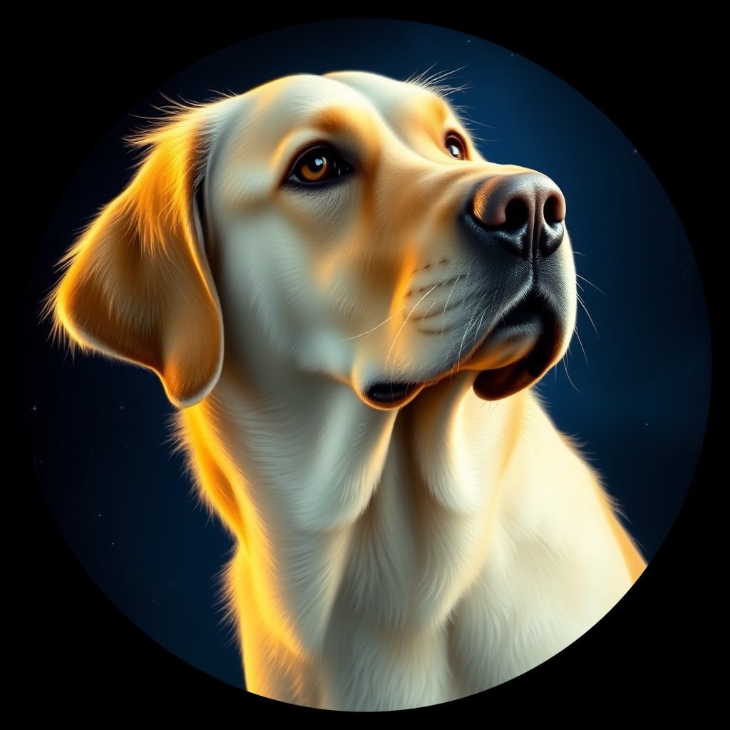 Cosmic medallion portrait of PILOT_grlsDIIHGPII, a Golden Retriever