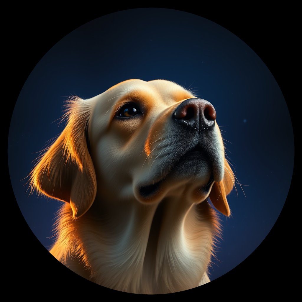 Cosmic medallion portrait of PILOT_grlsDJRE99ZZ, a Golden Retriever