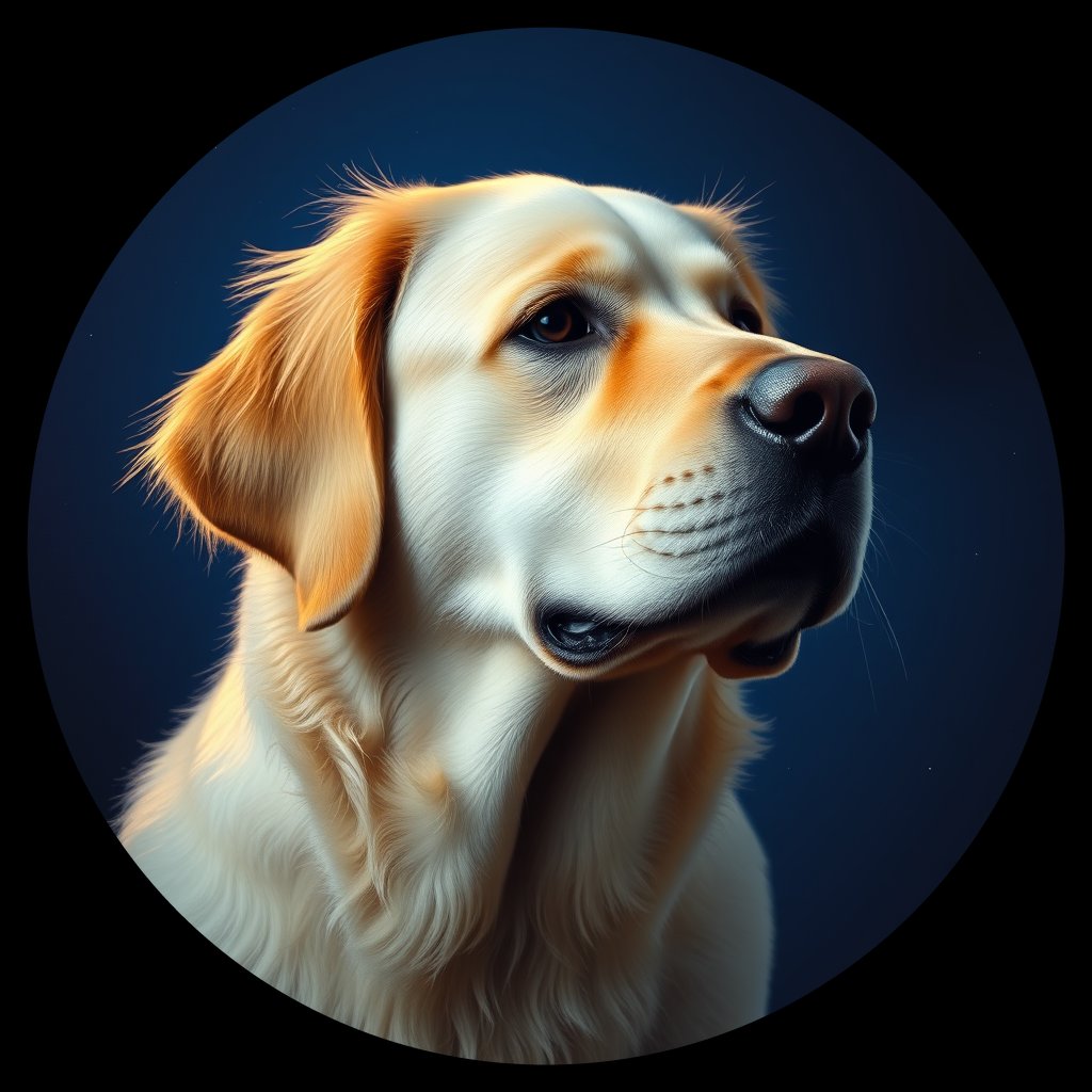 Cosmic medallion portrait of PILOT_grlsDMW43200, a Golden Retriever