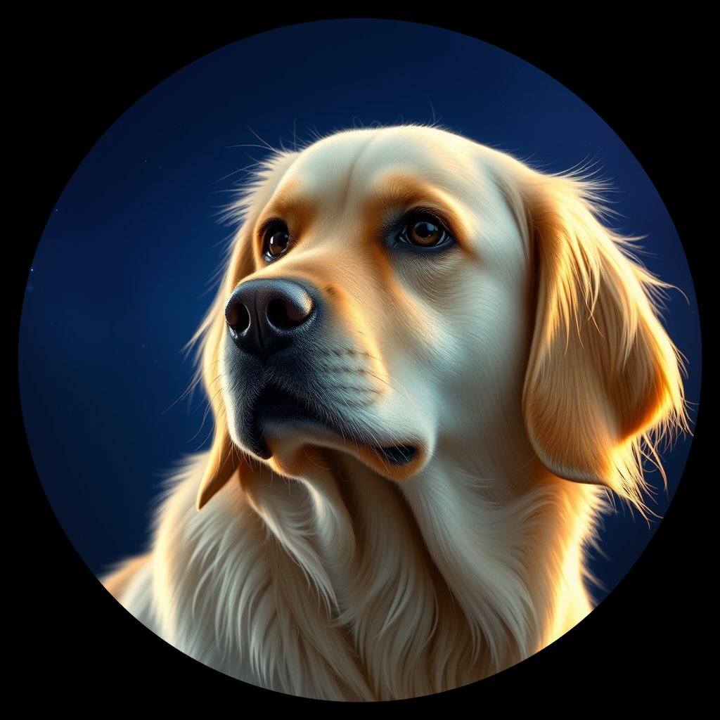 Cosmic medallion portrait of PILOT_grlsDUX7BEHH, a Golden Retriever