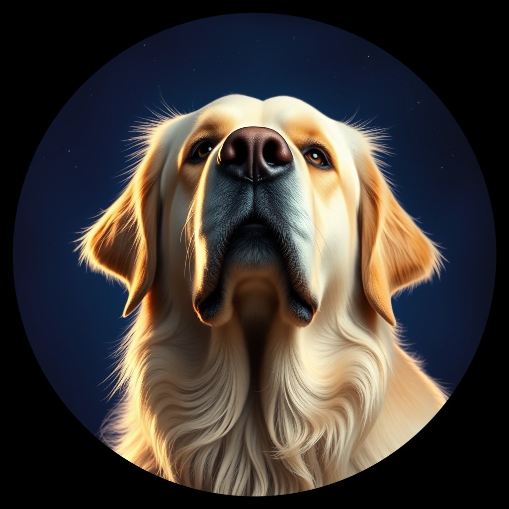 Cosmic medallion portrait of PILOT_grlsDXD41ITT, a Golden Retriever
