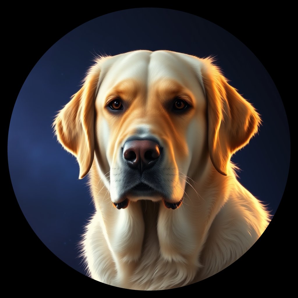 Cosmic medallion portrait of PILOT_grlsECC2VNOO, a Golden Retriever
