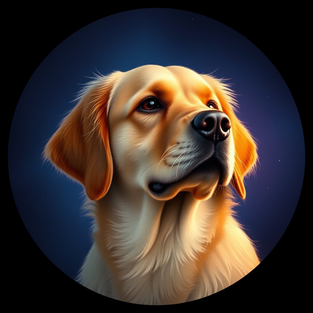 Cosmic medallion portrait of PILOT_grlsECY6GTPP, a Golden Retriever