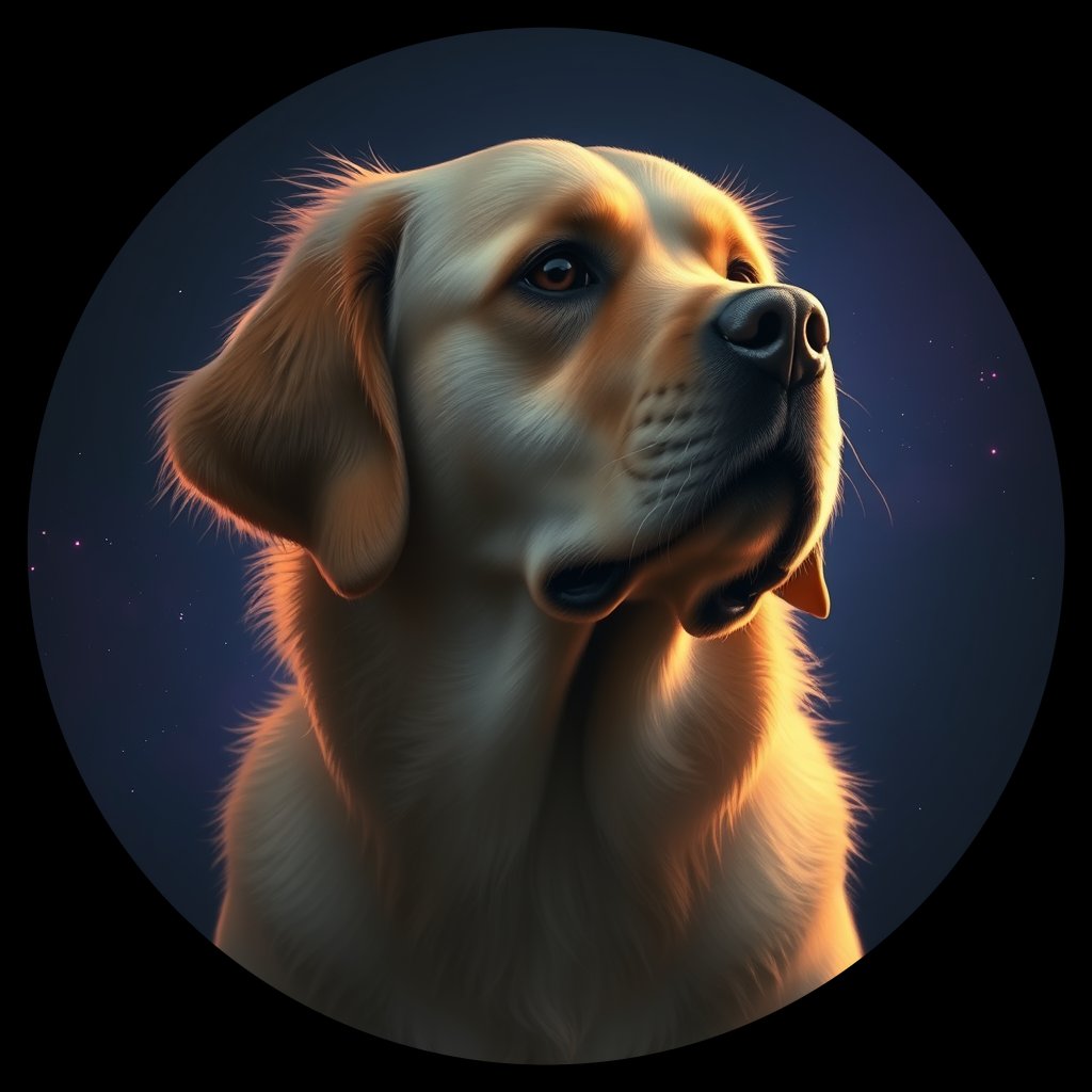 Cosmic medallion portrait of PILOT_grlsEJ9IV622, a Golden Retriever