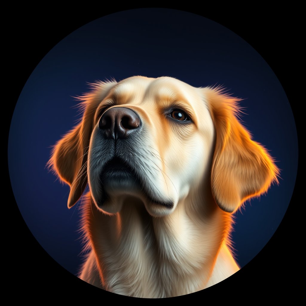 Cosmic medallion portrait of PILOT_grlsFCNSH9CC, a Golden Retriever