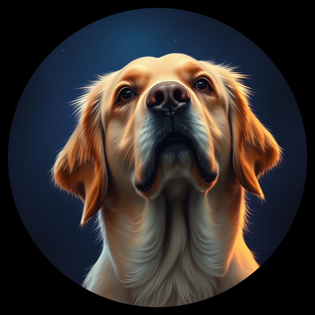 Cosmic medallion portrait of PILOT_grlsFMNORXX, a Golden Retriever