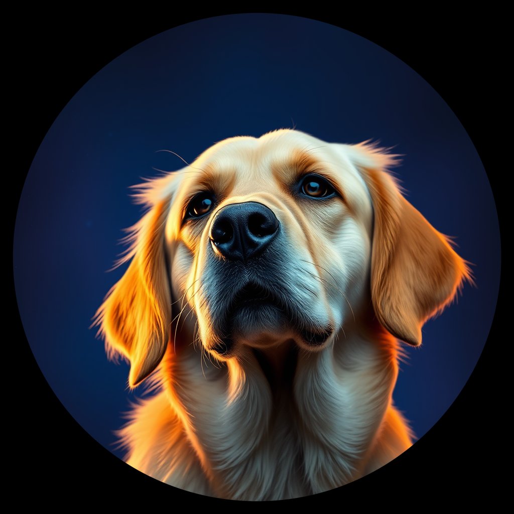 Cosmic medallion portrait of PILOT_grlsFURN9XVV, a Golden Retriever