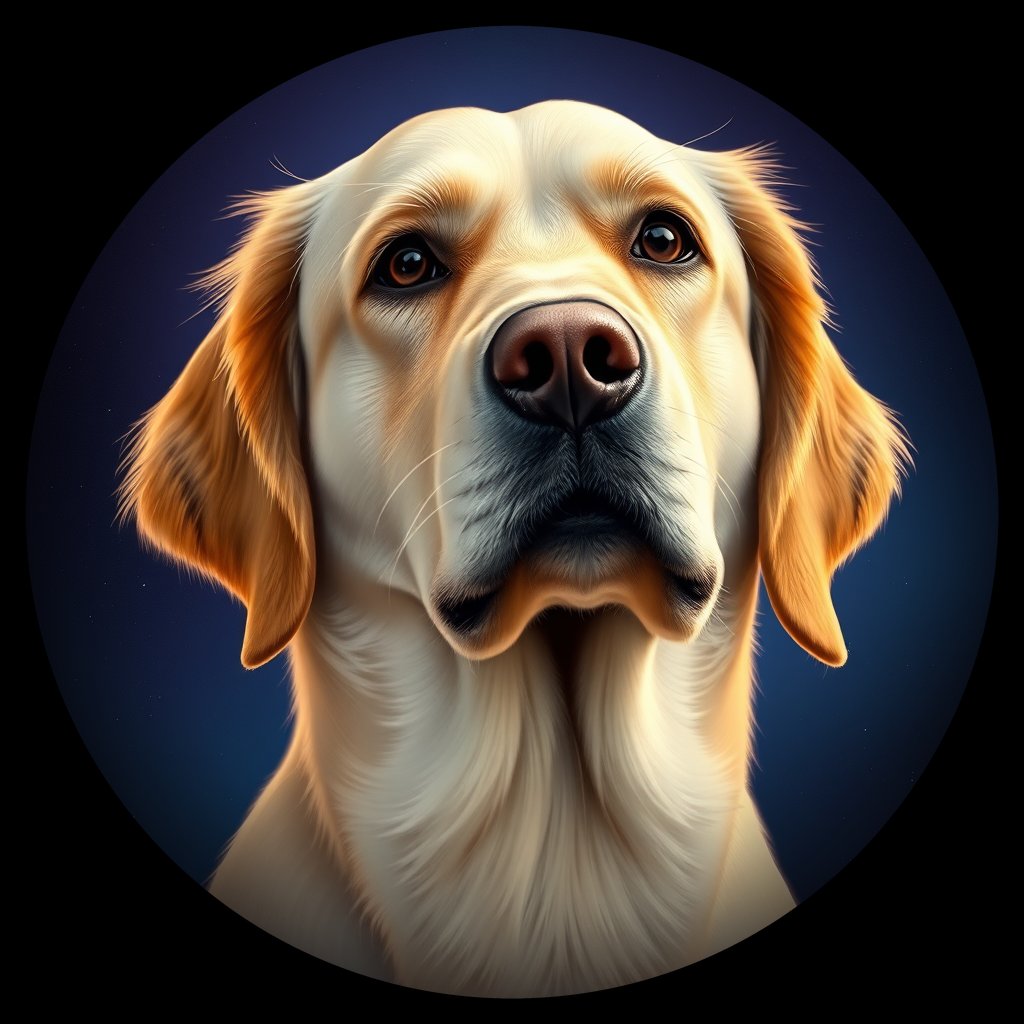 Cosmic medallion portrait of PILOT_grlsFY5J2IJJ, a Golden Retriever